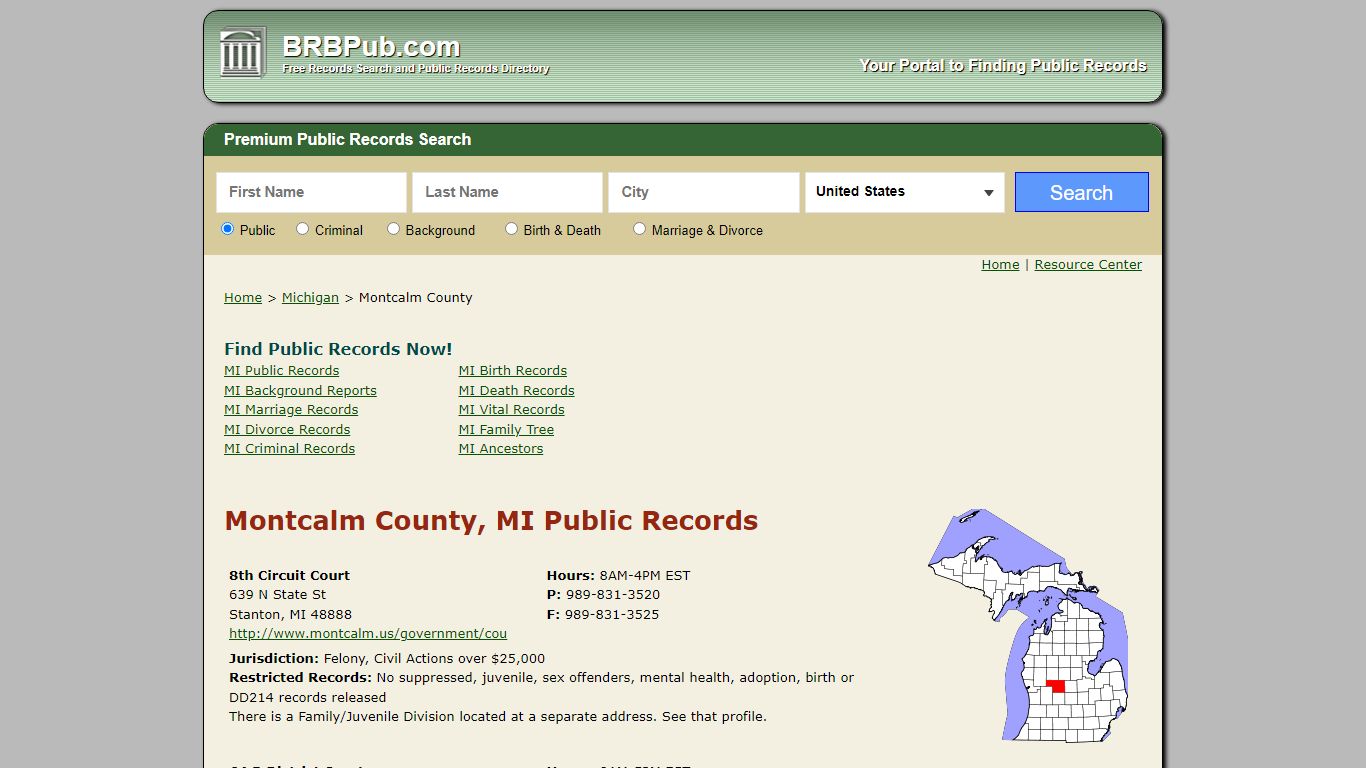 Montcalm County Public Records | Search Michigan Government Databases